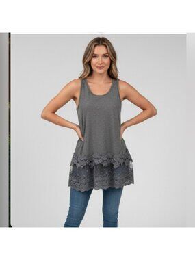 Contrast Lace Tank Top Grey
